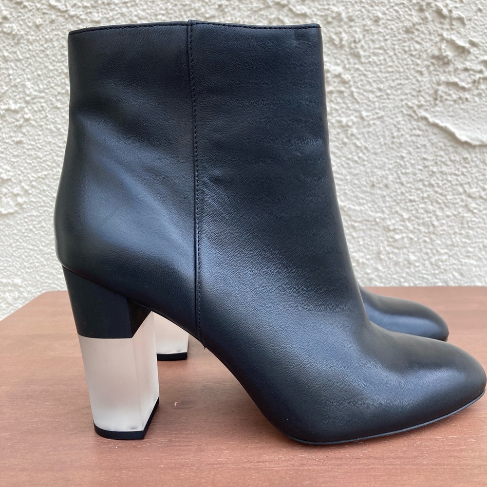Enzo Angiolini Black Leather Lucite Block Heel Boots Size 8.5